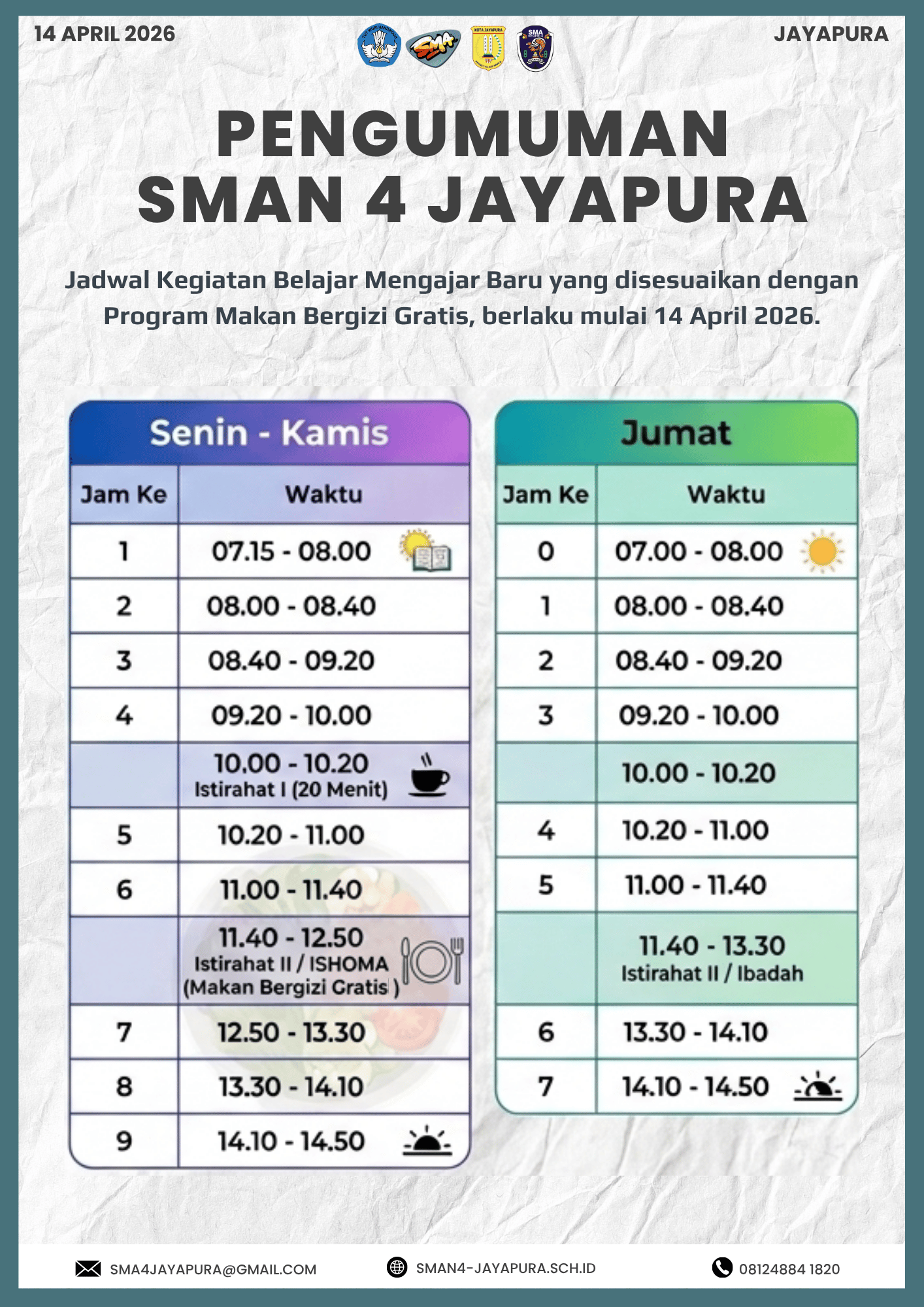 Jadwal Baru Penyesuaian MBG