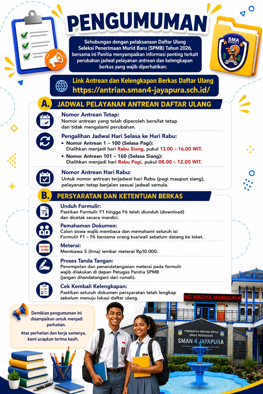 pengumuman daftar ulang spmb baru